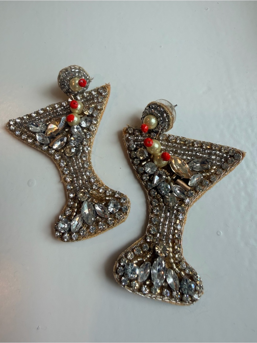 Beaded Crystal Martini Glass Costume Earrings